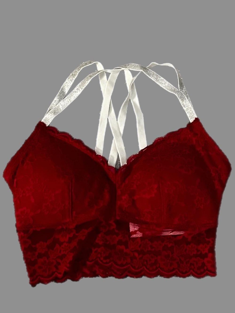 NWOT Gilly Hicks Lace Bralette with Silver Contrast Straps - Deep Red